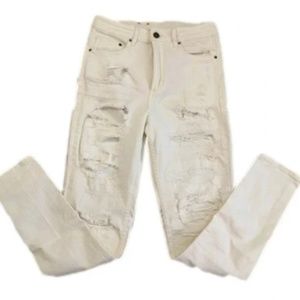 H&M &Denim Wht Dist High-Rise Ankle Skinnies Size 26
